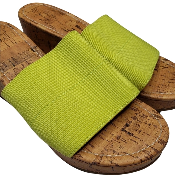 Urban Outfitters | Lime Green Slip On Open Toe Cork Wedge Sandals Women's 6 - Picture 5 of 10